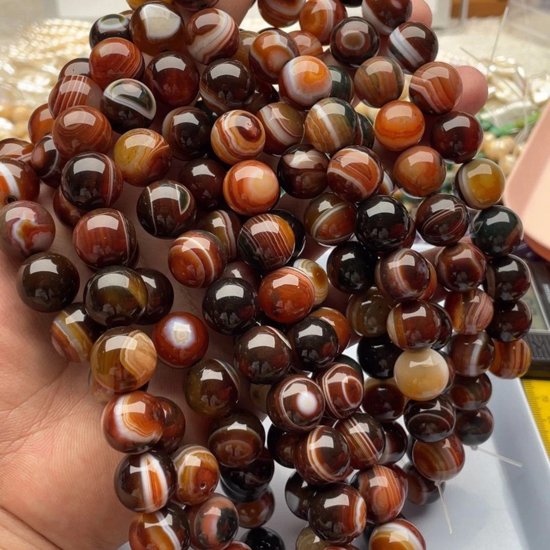 玛瑙/玉髓合金珠宝半成品一条装卡14mm梦幻蚕丝玛瑙羊板眼圆珠