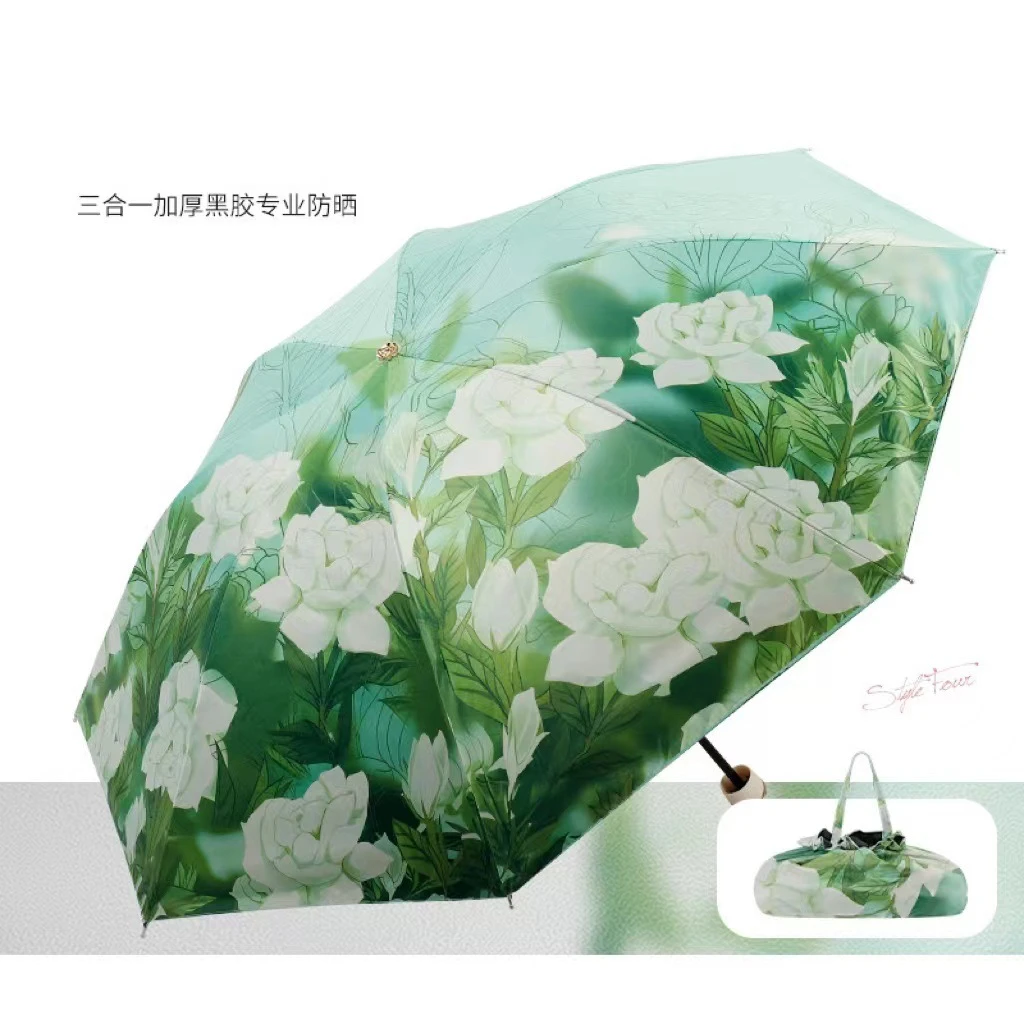 双层印花伞黑胶防晒防紫外线遮阳伞【备用亏】