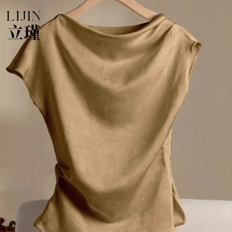 高端醋酸缎面T恤女2025春夏季新款洋气减龄修身显瘦醋酸背心美式