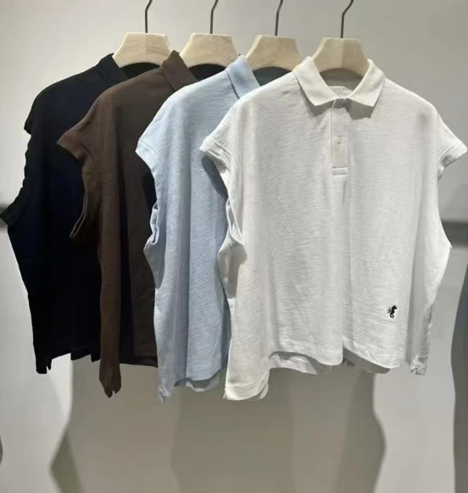 25新款翻领短袖T恤B7014时尚休闲百搭夏季简约纯色宽松设计师韩版