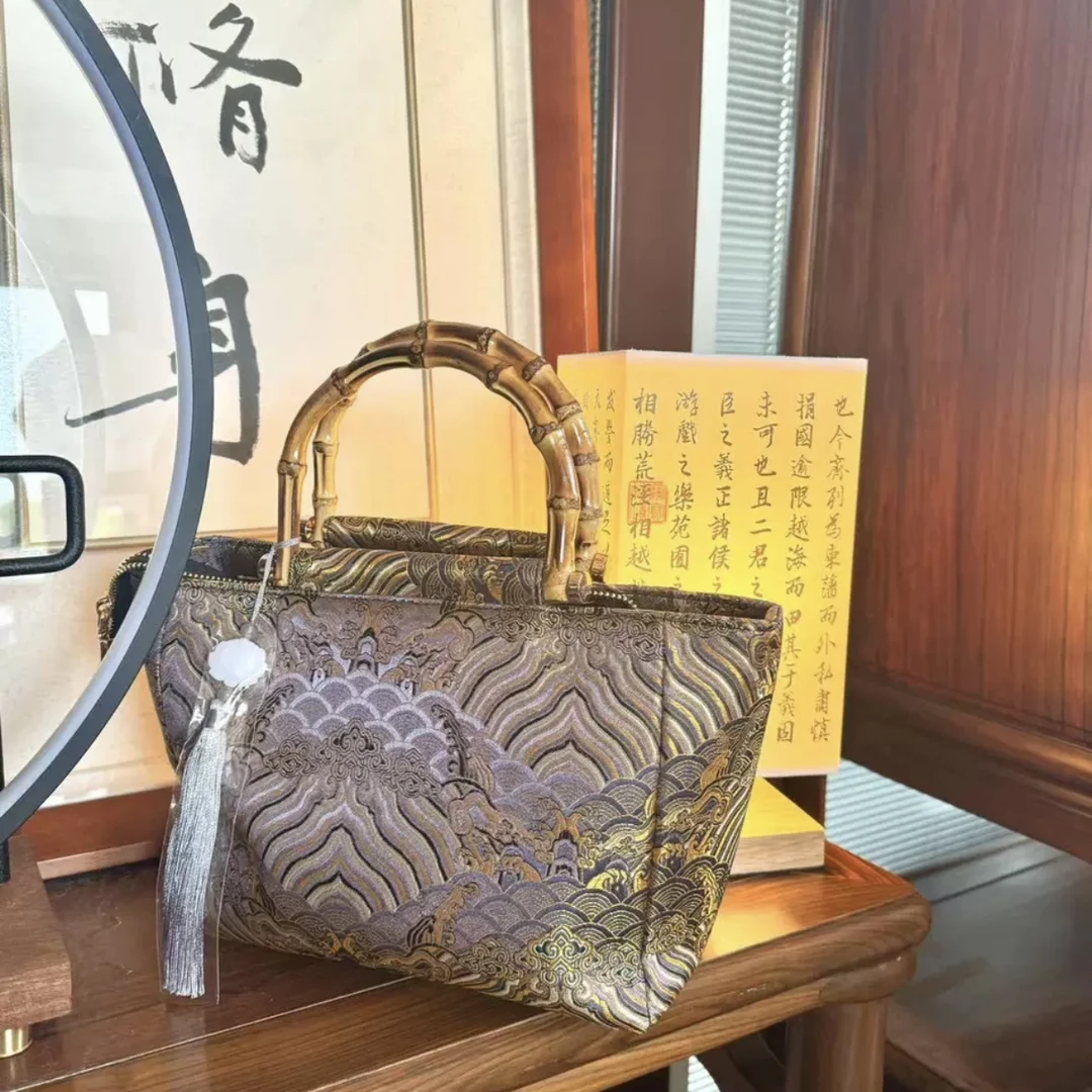 【祥云金纹手提包】新中式龙鳞纹30*18cm调节斜挎包实用国风