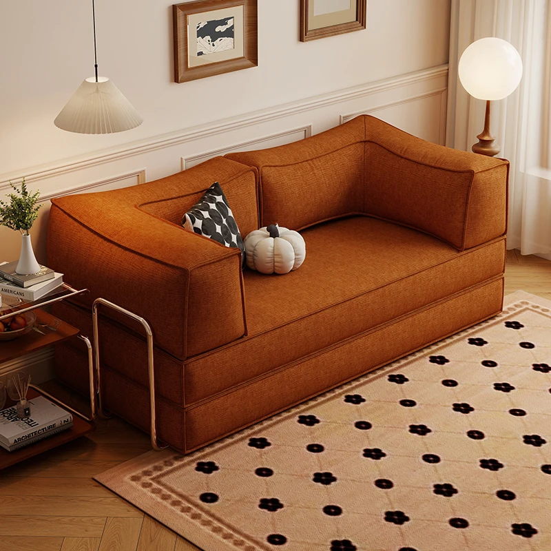 阑珊阁中古风布艺沙发客厅双三人直排复古折叠两用布丁沙发床现代