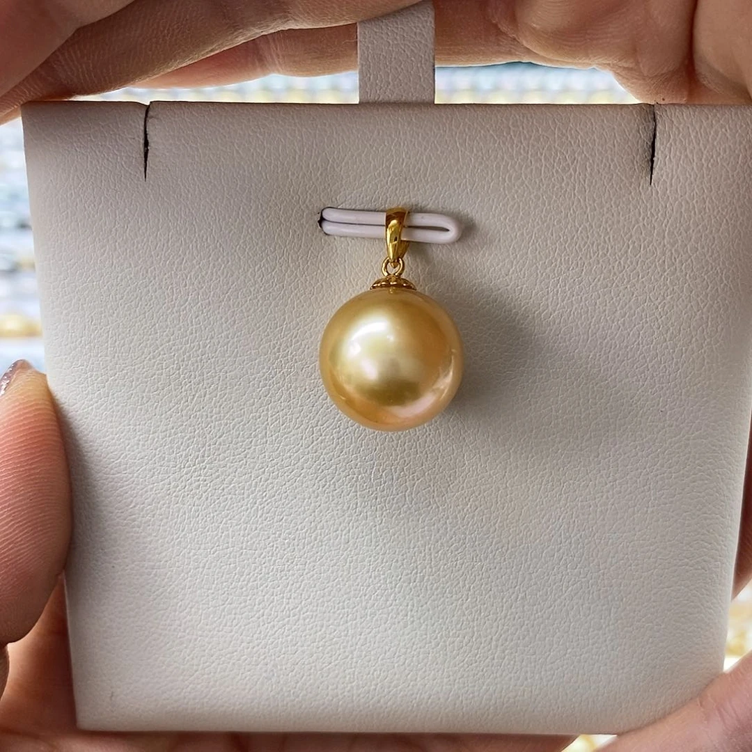 海水珍珠吊坠(不含链)18K金镶嵌南洋金珠13-14m m