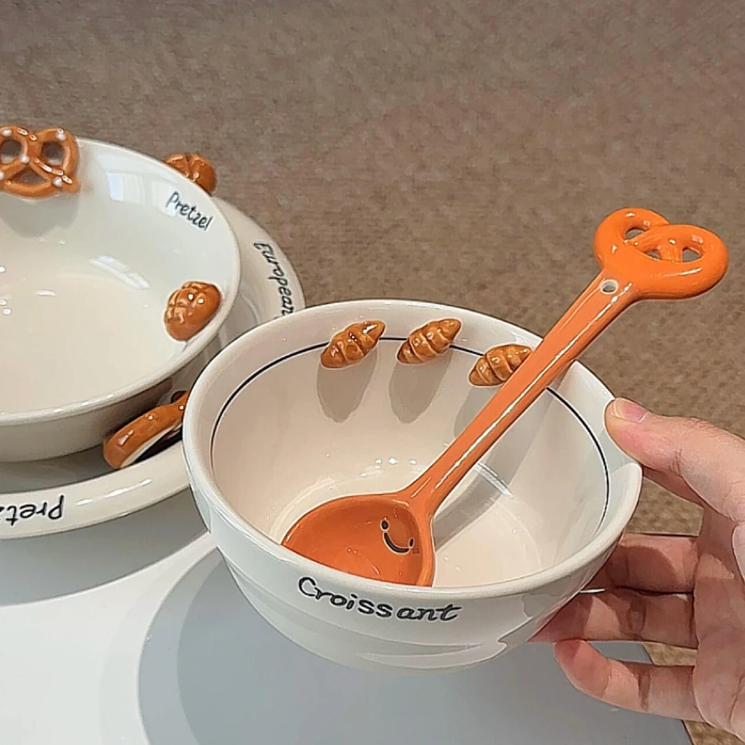 创意浮雕碱水面包陶瓷餐具家用可爱米饭碗高颜值甜品碗糕点意面盘