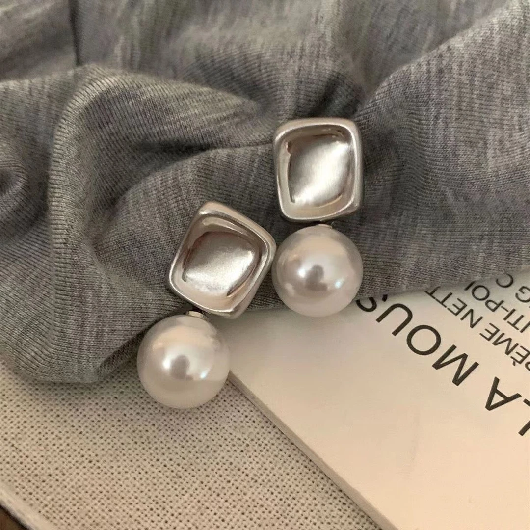 合金耳饰 轻奢小众几何方形珠珠耳环2025新款高级感百搭气质耳饰