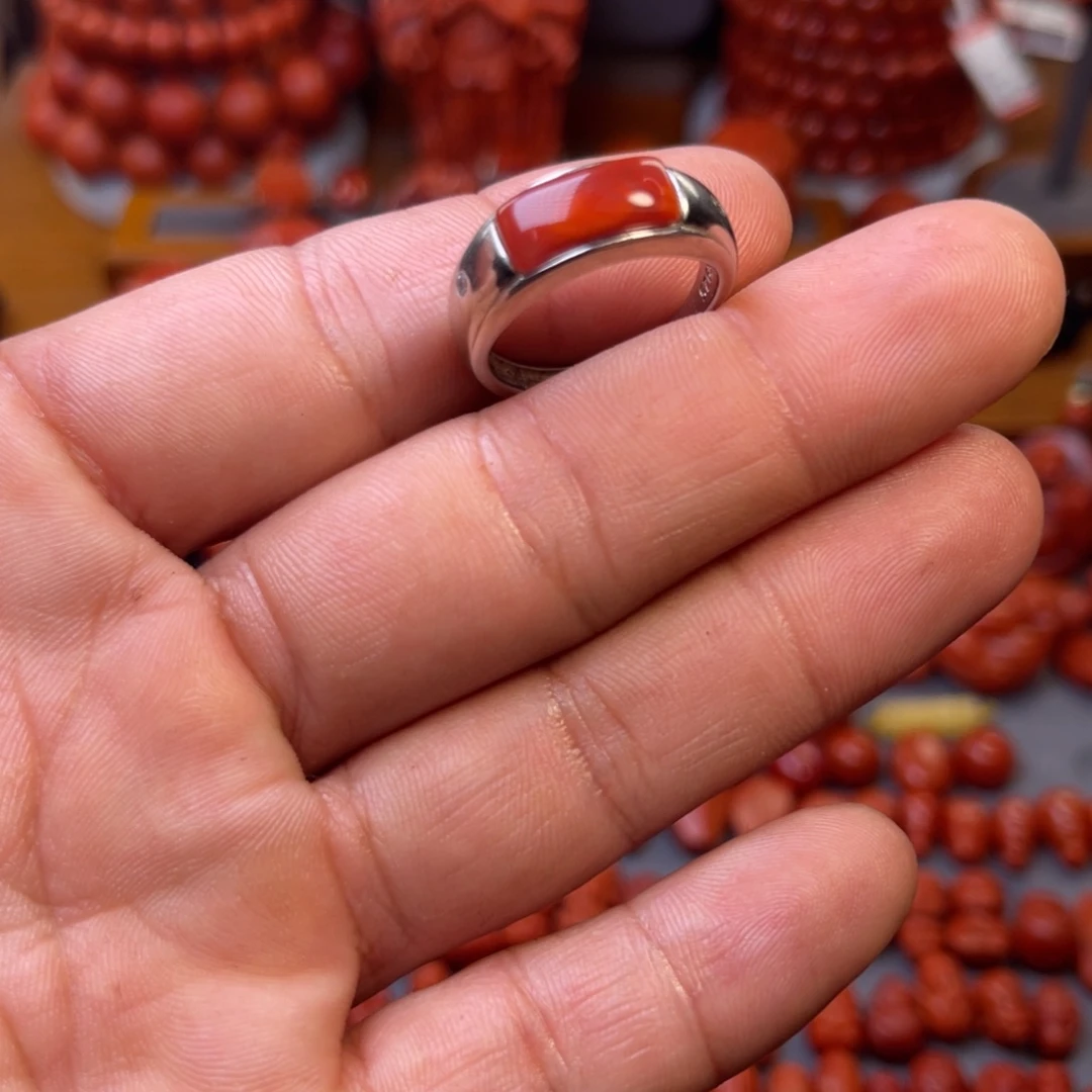 დ***。南红玛瑙银S925镶嵌川料精工戒指
