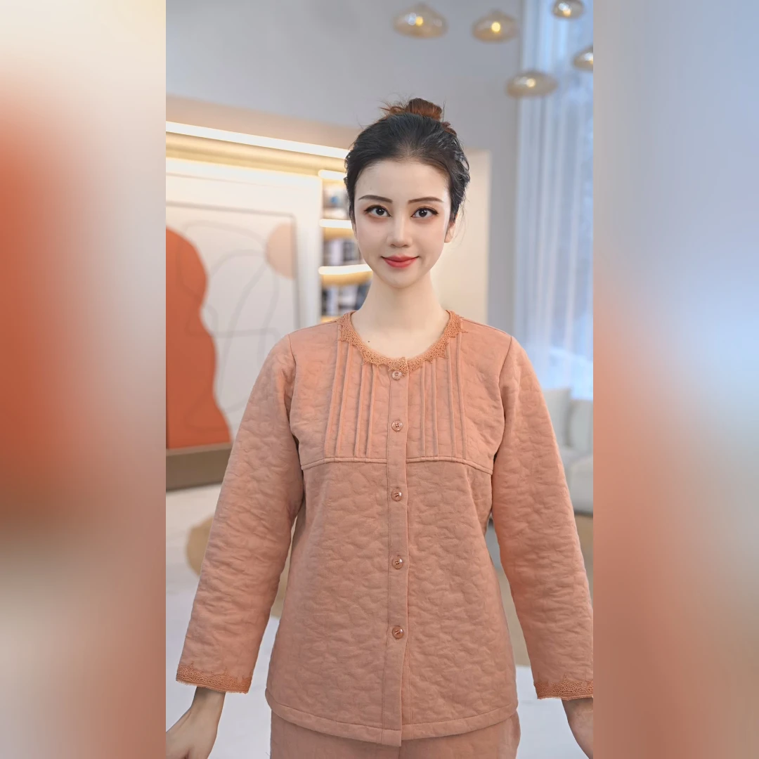 秋鹿【轻暖夹棉】睡衣女秋冬夹丝空气棉保暖女士家居服睡衣女套装