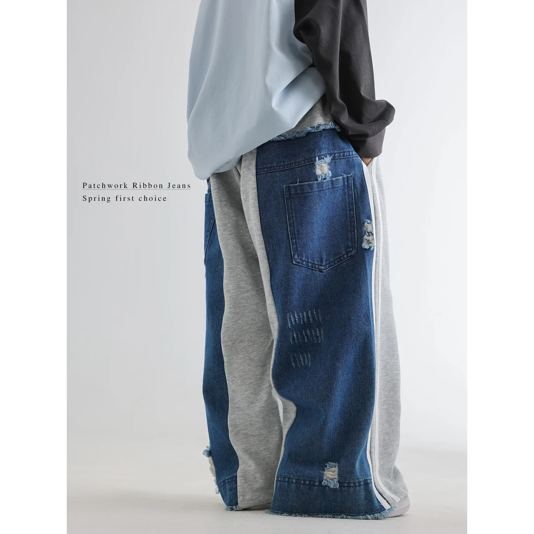 in 爱：mp25春季男童潮牌酷帅牛仔裤韩版儿童撞色洋气牛仔裤潮5039