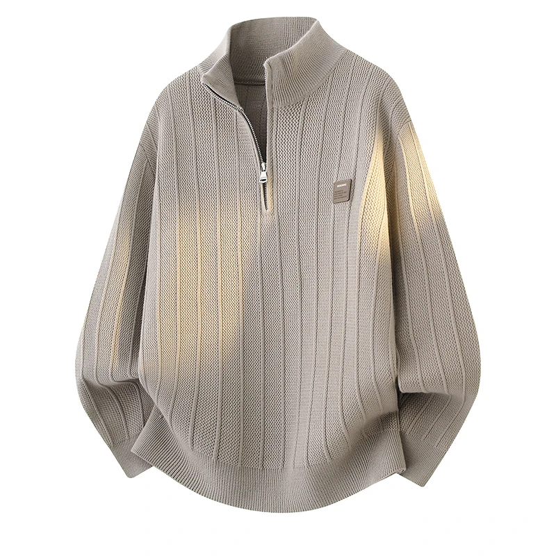 侨迪蒙拉轻奢潮牌秋冬季半高领拉链男士加厚毛衣肌理感针织衫上衣