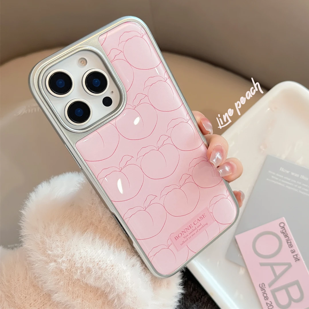 ins线条水蜜桃滴胶用16苹果15pro max手机壳iphone14电镀15甜美13