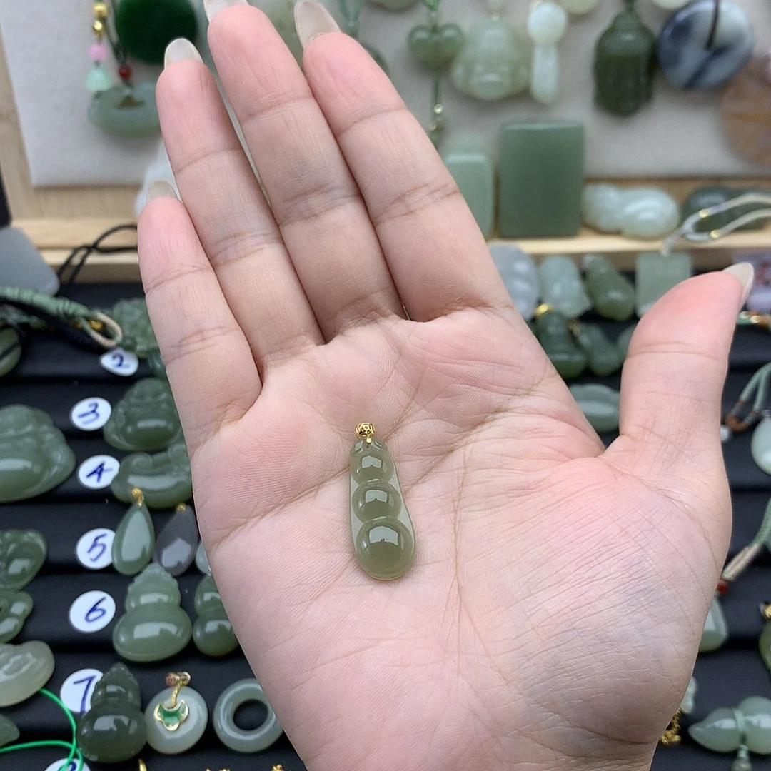 和田玉18K金镶嵌吊坠(不含链)