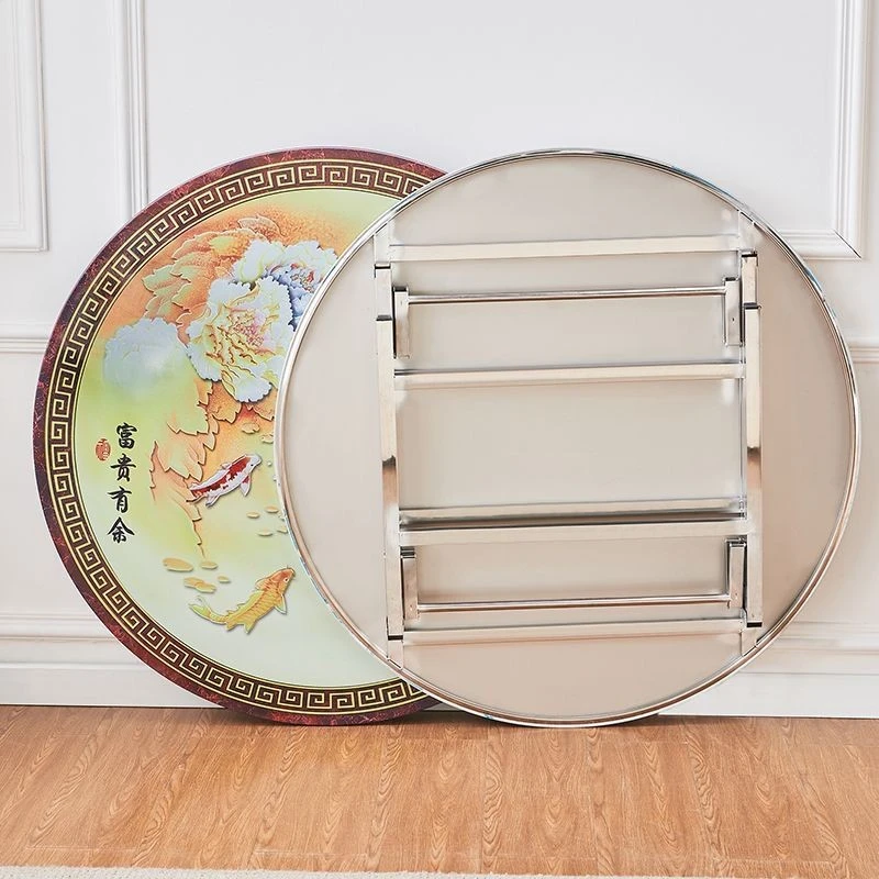 彩图304不锈钢折叠桌圆桌特厚连体餐桌圆台桌家用吃饭宴会客厅