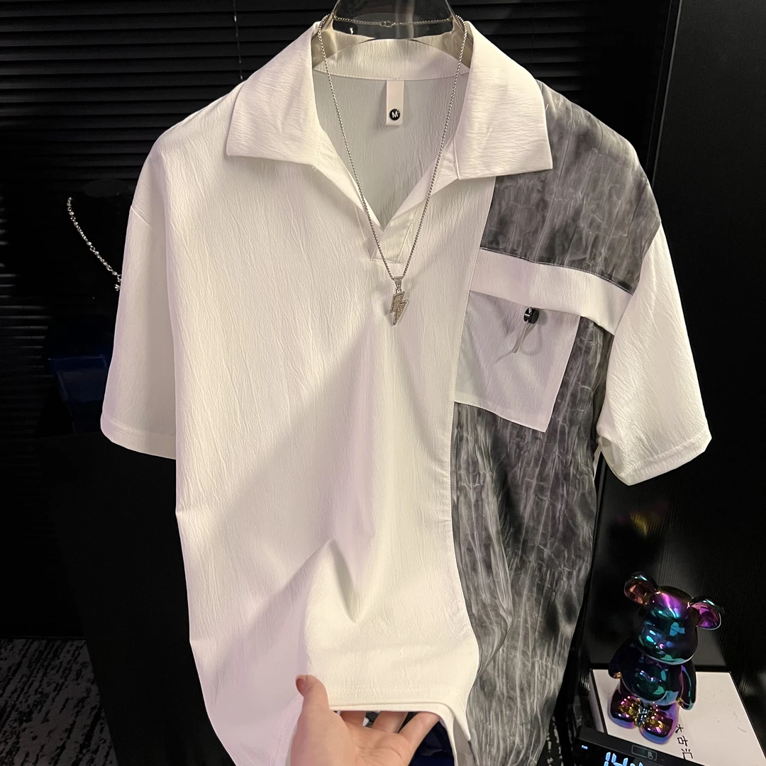 DB-潮牌拼接短袖衬衫男高级感痞帅男装夏天衬衣男款2025新款爆款