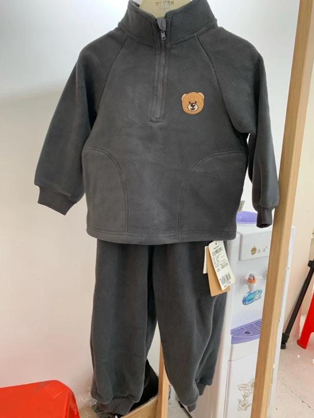 套装男童外套运动休闲男灰色套头厚款韩版上衣加绒卡通风