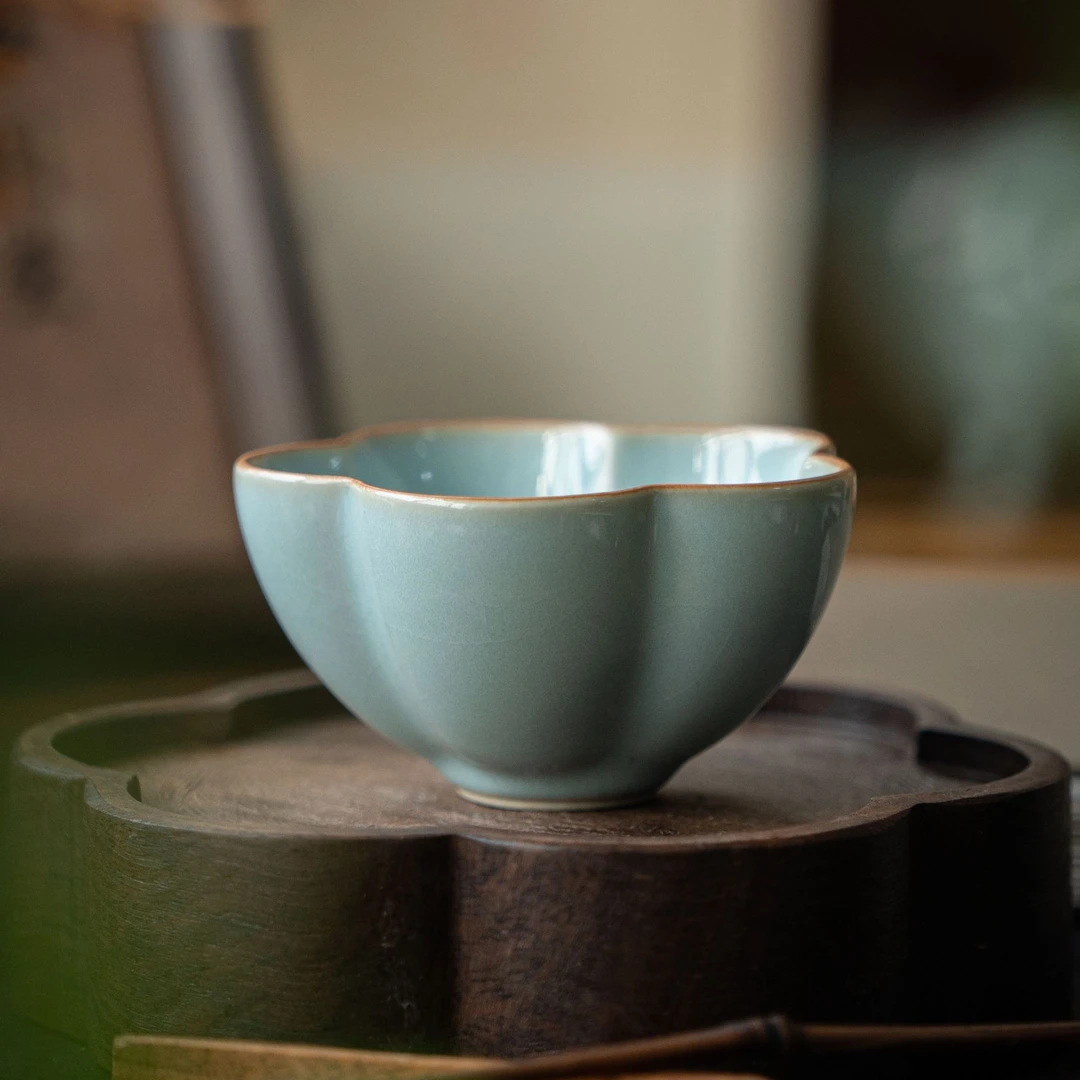 简匠当代汝窑天青釉开片可养梅花杯冰裂纹开片可养主人杯茶杯80ml