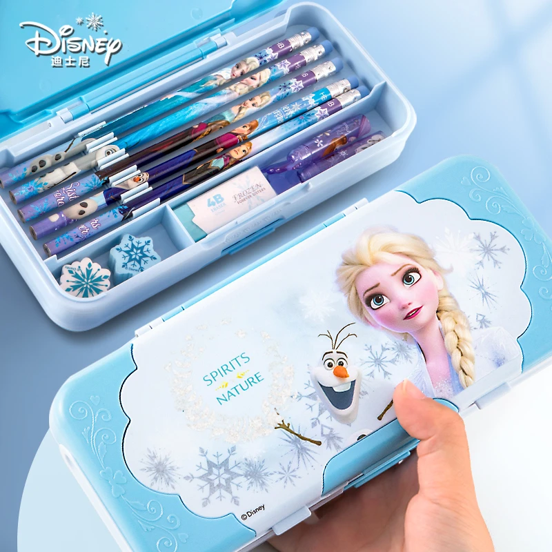 迪士尼冰雪奇缘艾莎小学生大容量塑料女儿童创意双面文具盒可爱