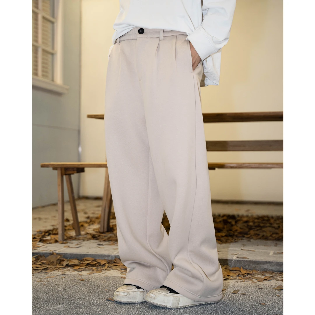 【漫云绵雾】600克重磅简约纯色直筒休闲裤男宽松运动垂感长裤