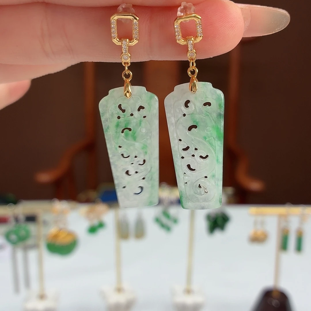 翡翠银S925镶嵌耳饰