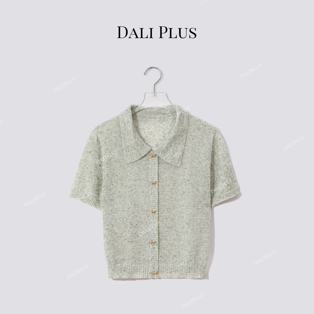 DALI PLUS“金蝴蝶结亚麻花纱”轻薄套衫短袖针织-D5MM2323