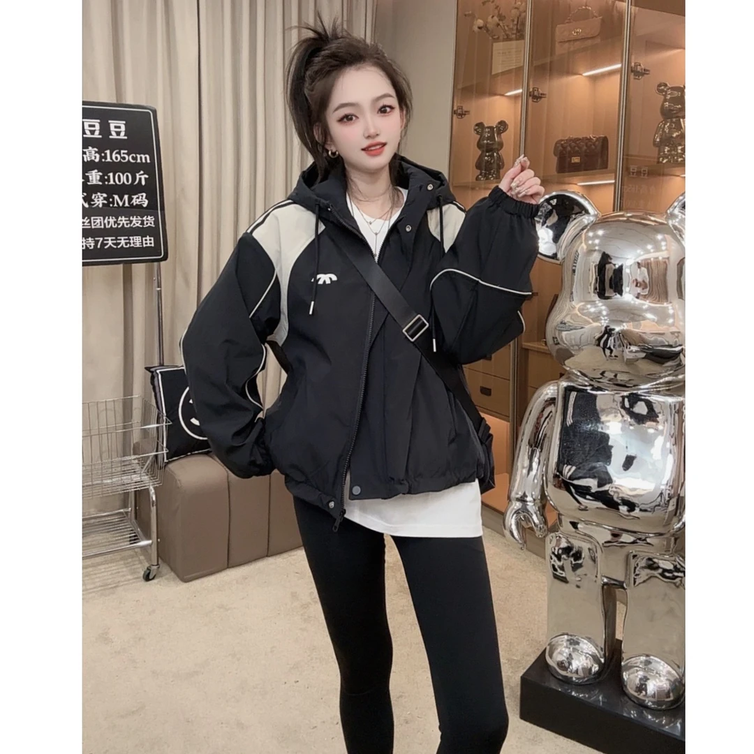 【春季新款】湘湘定制-重工刺绣标冲锋衣宽松撞色连帽外套 有里衬