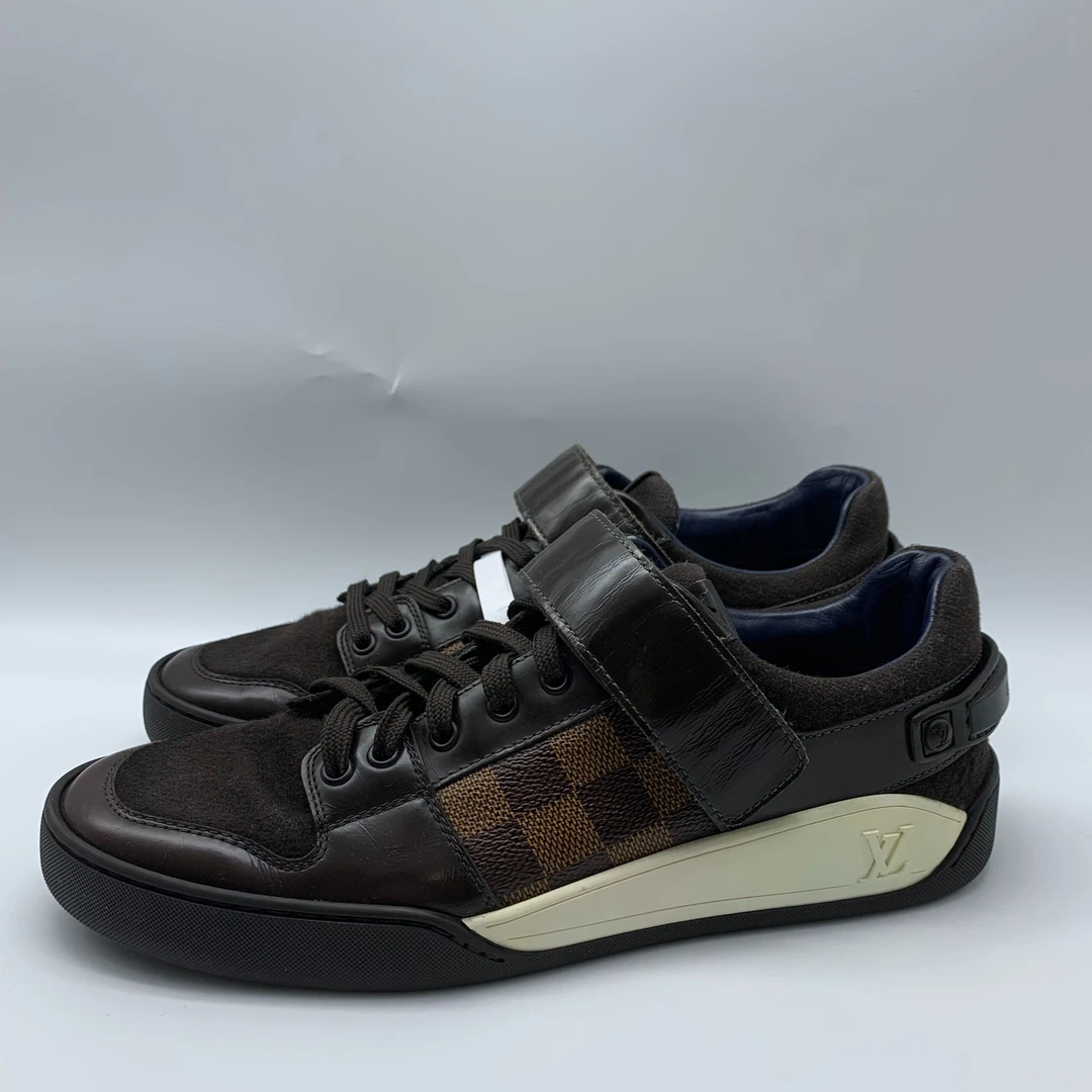 99新 LouisVuitton/路易威登 棕色麂皮面拼接棋盘格休闲板鞋 38码