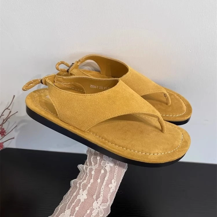 2025夏季新款夹指凉鞋女平底百搭防滑极简风复古度假沙滩人字凉拖