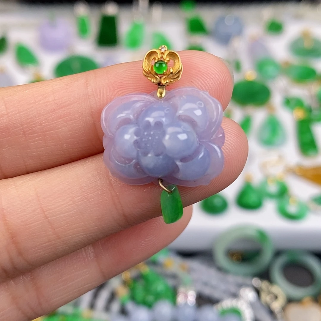吊坠(不含链)18K金镶嵌翡翠