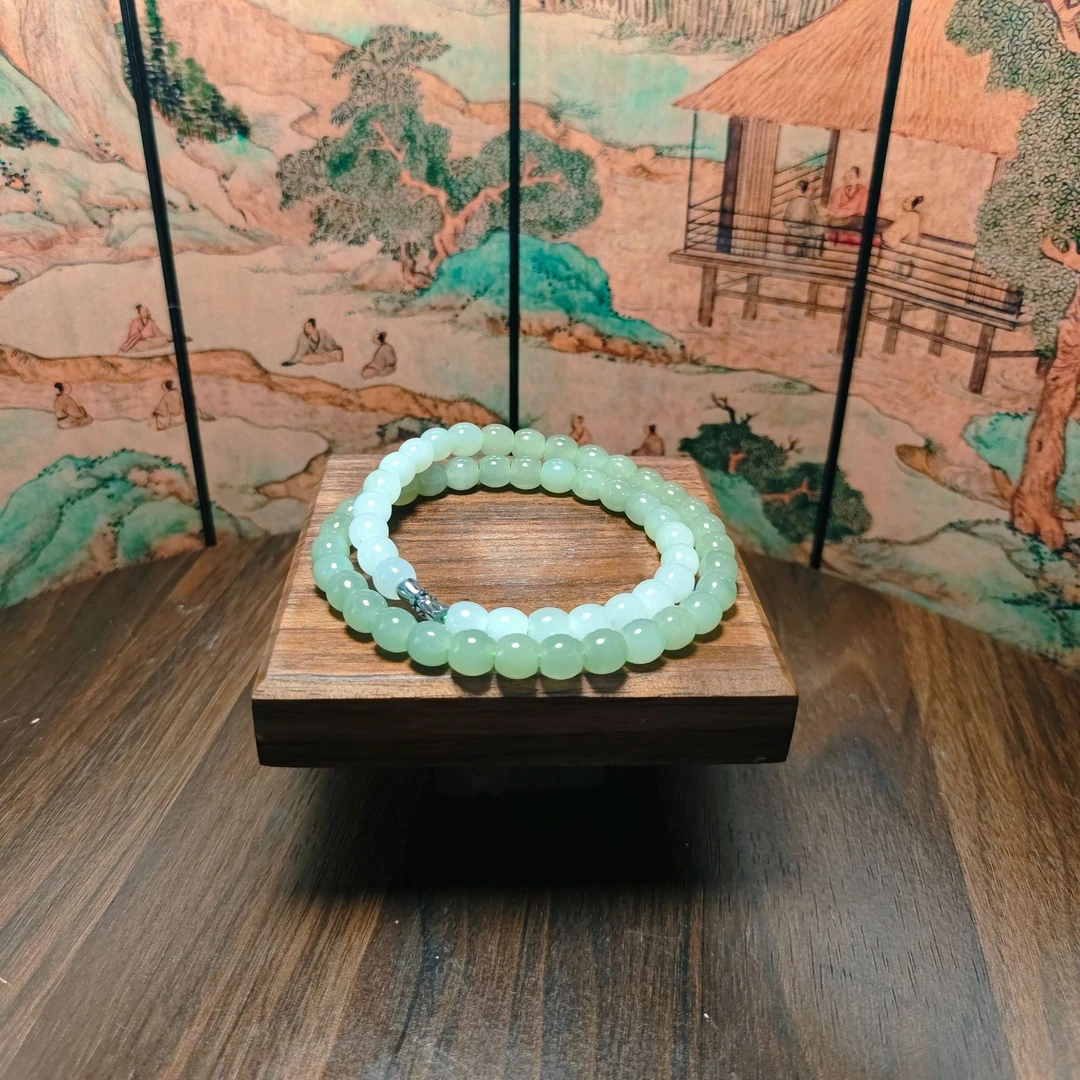 X和田玉晴水渐变桶珠项链0876