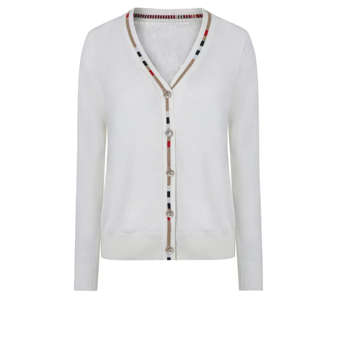 新款休闲V领字母刺绣针织长袖开衫Q-23442