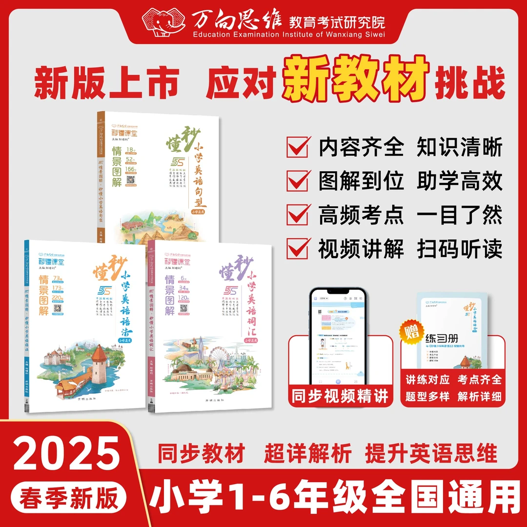 万向思维小学英语词汇语法句型三年级英语新版教材零基础同步讲解