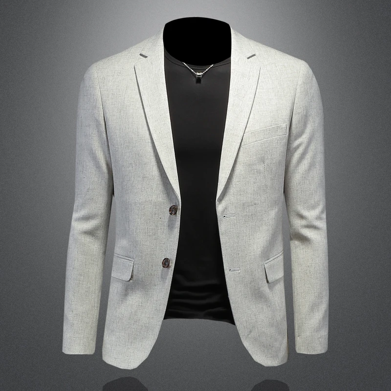 顿奇摩费涅春秋季新款轻薄透气亚麻西服男士休闲薄款西装轻奢上衣