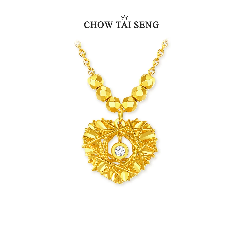 坠链均925银 周大生s925银爆闪爱心项链套链轻奢百搭吊坠送女友