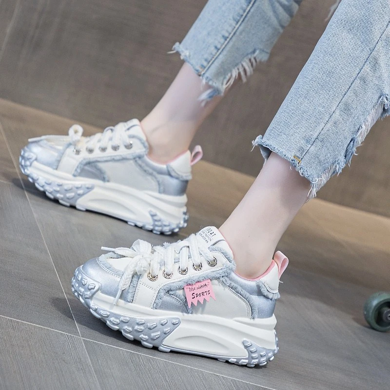 网红老爹鞋女显脚小女鞋2025春季新款厚底运动跑步鞋小个子增高鞋