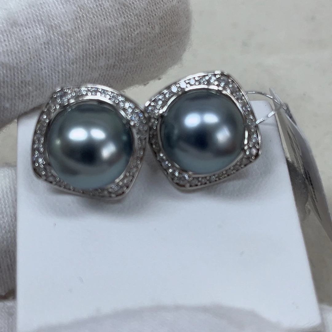 海水珍珠耳饰18K金镶嵌11-12mm