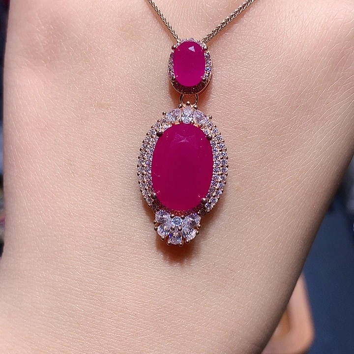 红宝石银S925镶嵌吊坠(赠链)