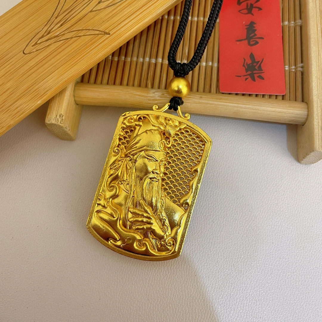 合金吊坠 义字镂空关公吊坠大气时尚金色