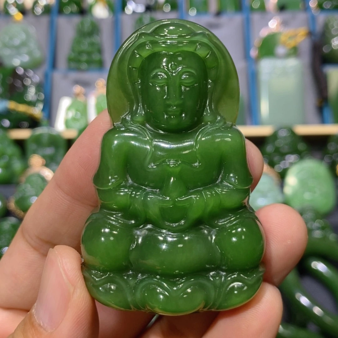 【闪购商品】和田玉吊坠(不含链)未镶嵌辣阳绿观音 65/41/12