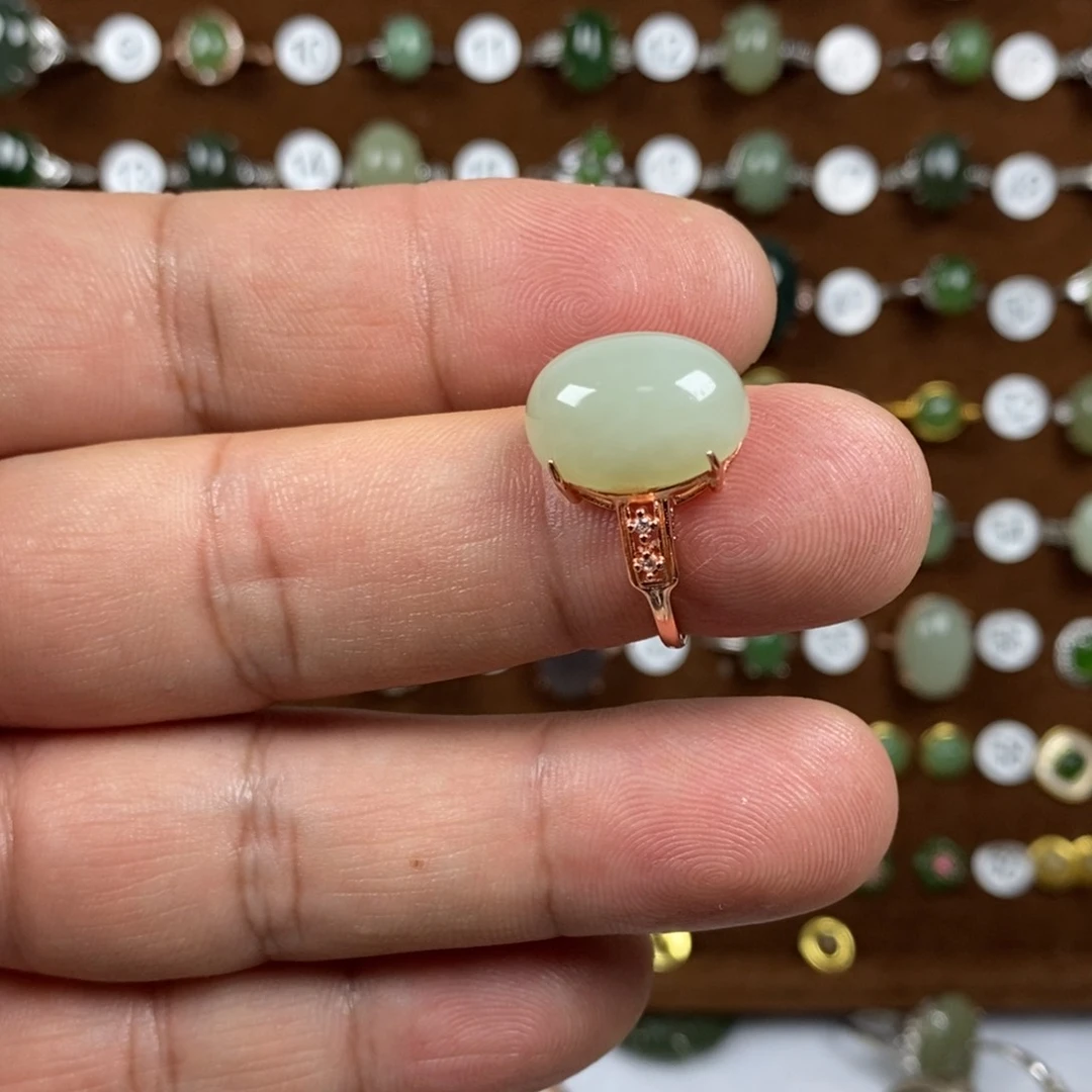 和田玉（青白玉）戒指银S925镀金镶嵌