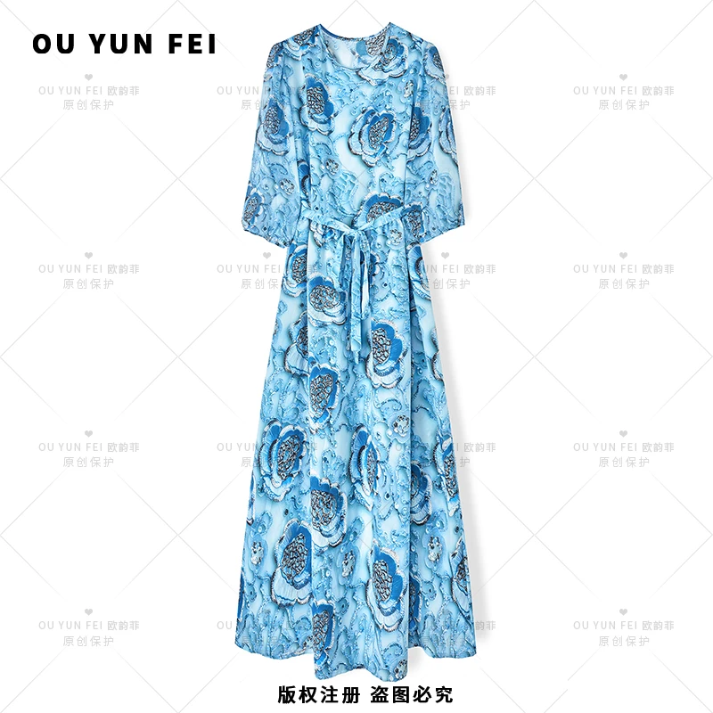 连衣裙女装气质轻奢时尚印花设计师连衣裙女装气质轻奢时尚XJ1066
