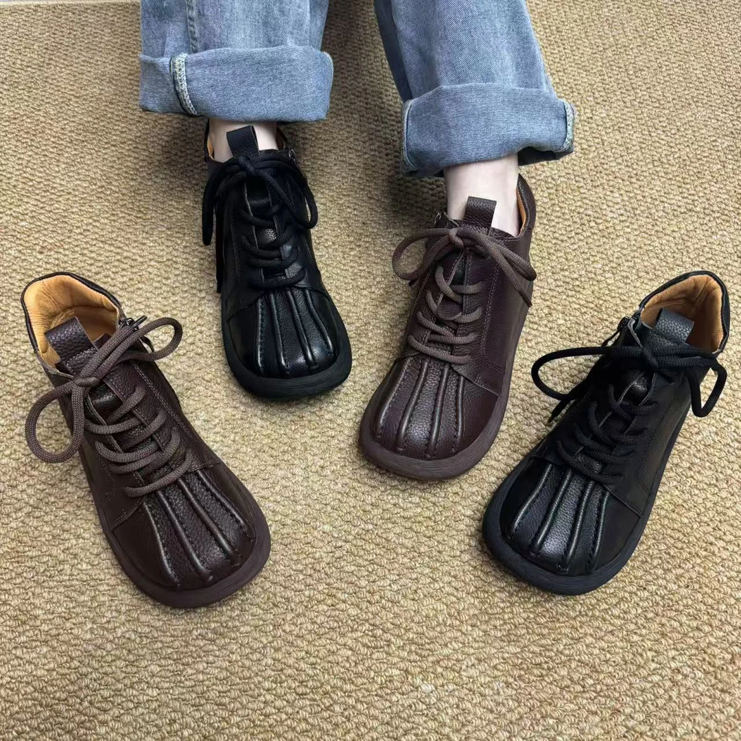 7750-2春秋季新款小皮鞋平底耐磨平跟单鞋高帮系带百搭舒适女皮鞋
