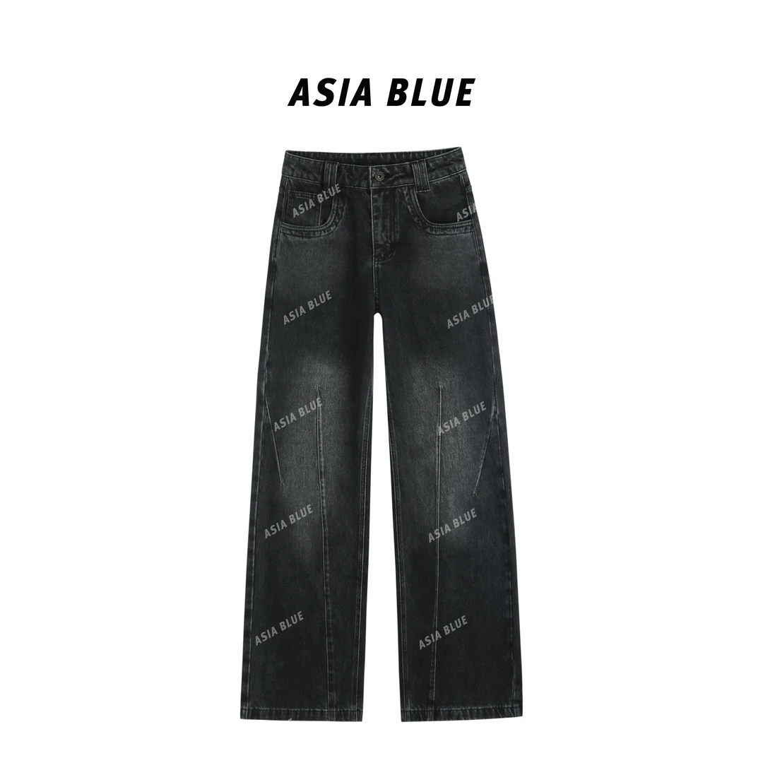 【ASIA BLUE】 2025夏季薄款虚线设计感欧美重工阔腿牛仔裤Q5315