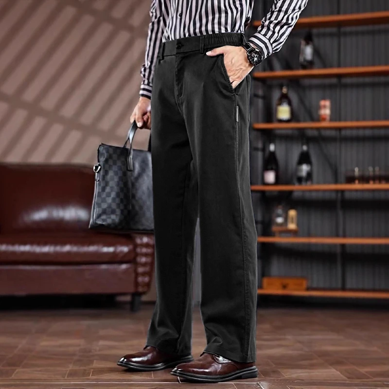春夏新款宽松直筒莱赛尔轻商务休闲裤男士弹力抗皱男士裤子夏季