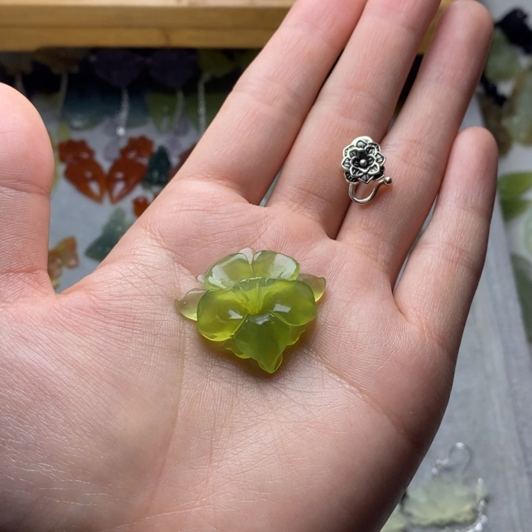 一***啊蛇纹石玉合金耳饰/颈饰