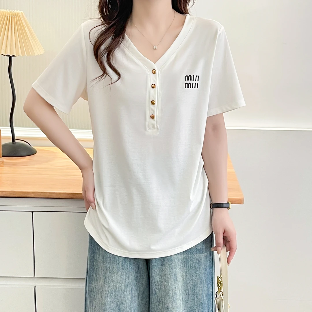 大鱼110-200大码女装夏季V领短袖正肩T恤半袖宽松显瘦百搭上衣