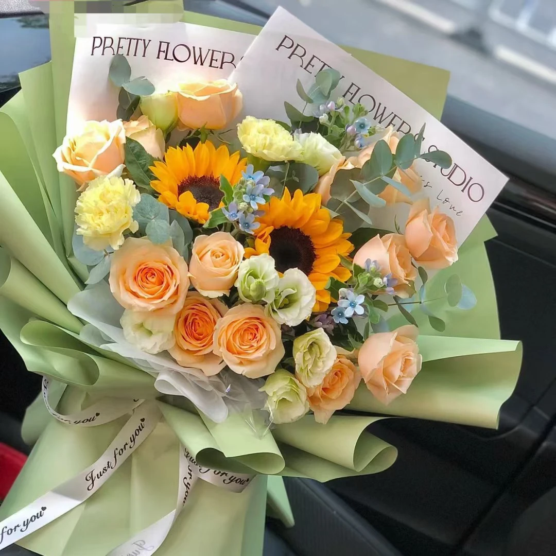【心晴】11朵香槟玫瑰十2支向日葵花束