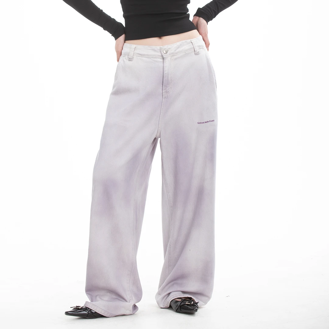 CMF脏染做旧直筒宽松设计感小众朋克风复古休闲拖地百搭牛仔裤