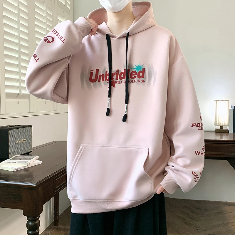 青少年学生休闲运动连帽卫衣男春秋新款时尚印花宽松百搭卫衣