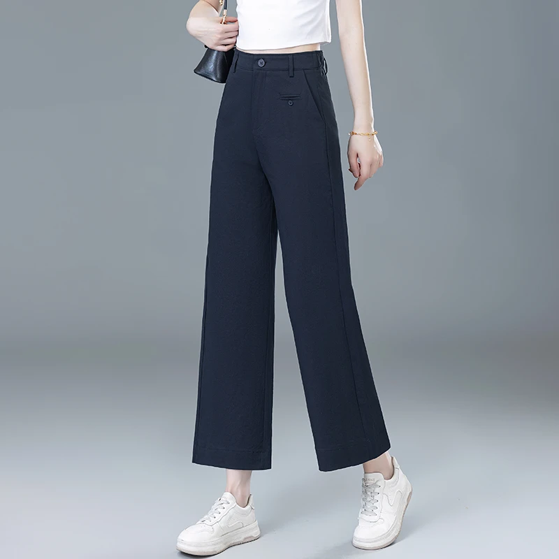 尚海歌弟九分垂感阔腿裤女夏季薄款2025新款高腰宽松休闲裤小个子