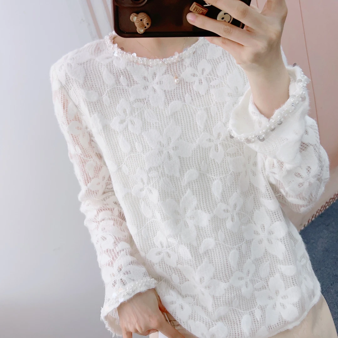 506重工钩花镂空套头针织毛衣1506/GJ