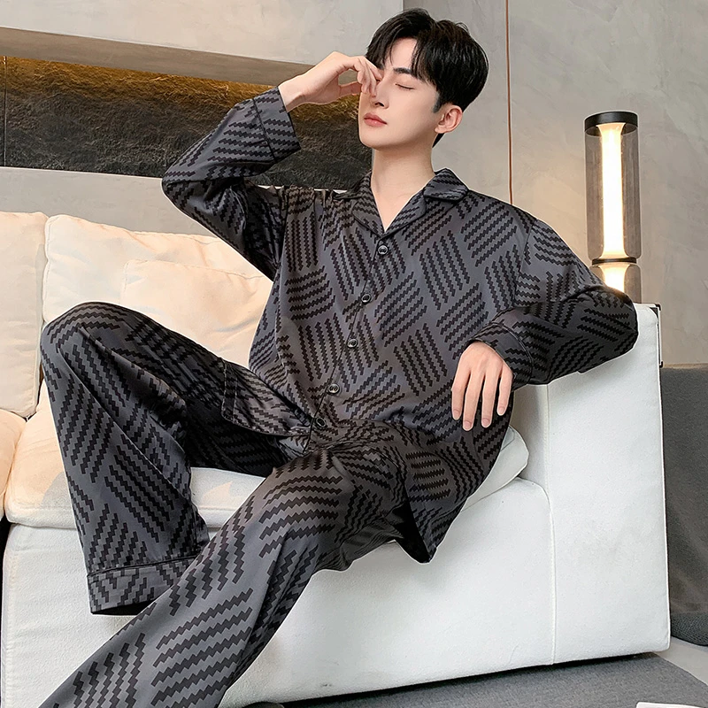 男士睡衣冰丝绸长袖家居服男春秋款夏季2025新款高级感仿真丝薄款